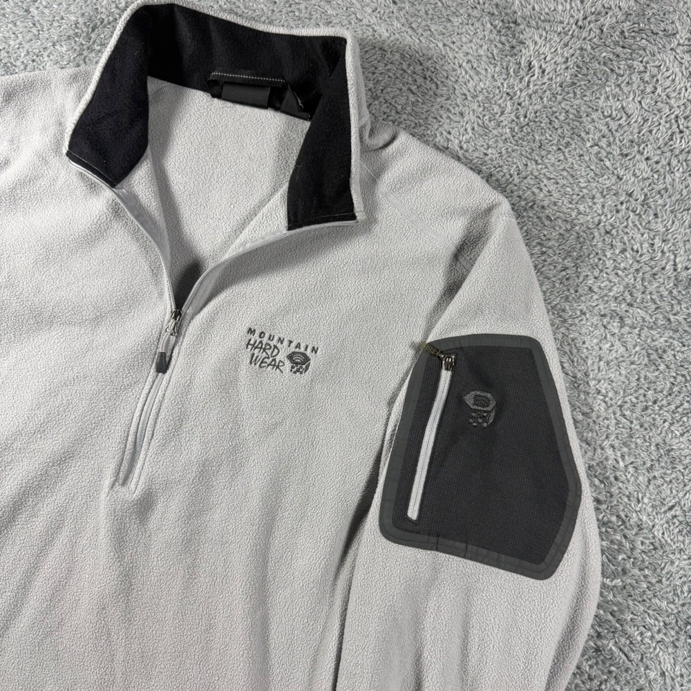 Y2K Mountain Hardwear Fleece Pullover Men XL Gray 1/4 Zip Zip Pocket Performance